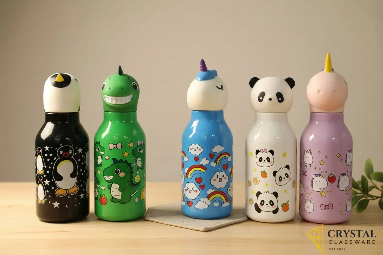 3D Animal Water Bottles featuring cute character caps